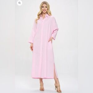 NWT Adrienne Pink Pinstripe Button-Front Collared Dress Large